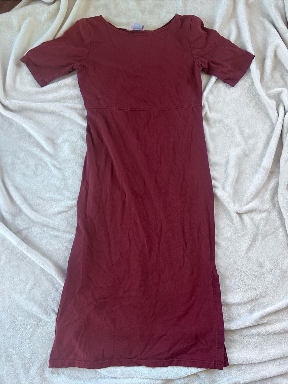 Vintage Nina Piccalino Short-Sleeve Cotton Midi Dress in Burgundy